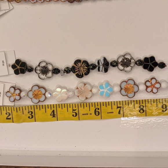 Bead Landing Czech Glass Flower Coin Beads & Spacers: 11 Strands w 200+ Beads - Picture 3 of 8